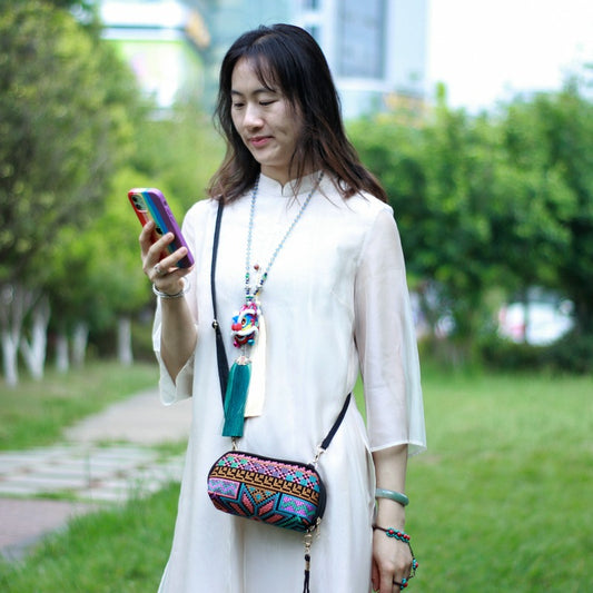 Ethnic Style Handmade Cross Stitch Mobile Female Fashion Phone Bags