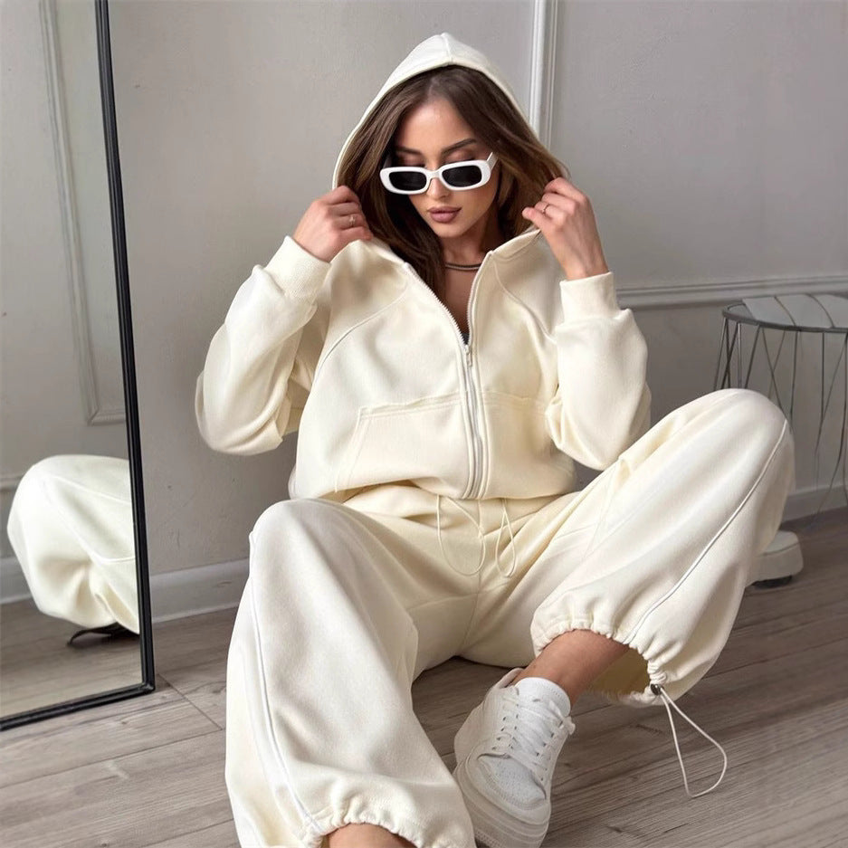 Women's Casual Sports Solid Color Long Sleeve Zipper Outerwear Suits