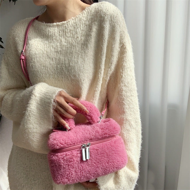 Women's Grain Wool Retro Portable Box Design Handbags