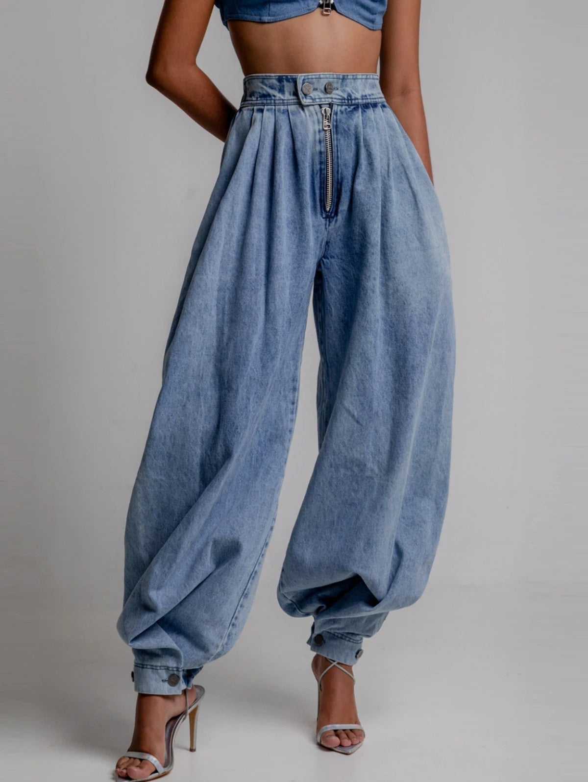 Women's Summer High Waist Zipper Loose Casual Jeans