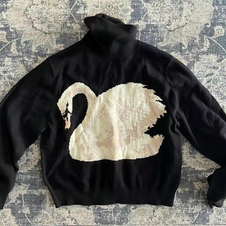 Graceful Fashion High-necked Swan Pattern Warm Sweaters