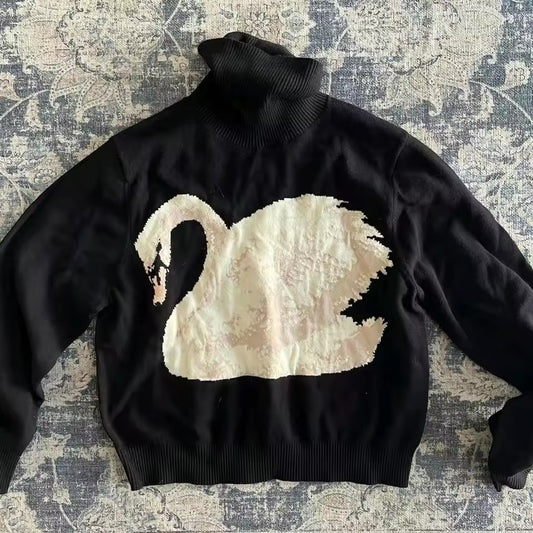 Graceful Fashion High-necked Swan Pattern Warm Sweaters