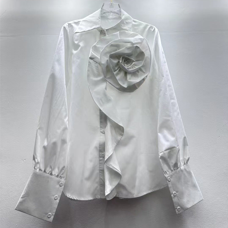 Flower Modern Striped Shirt Half Sleeve Blouses