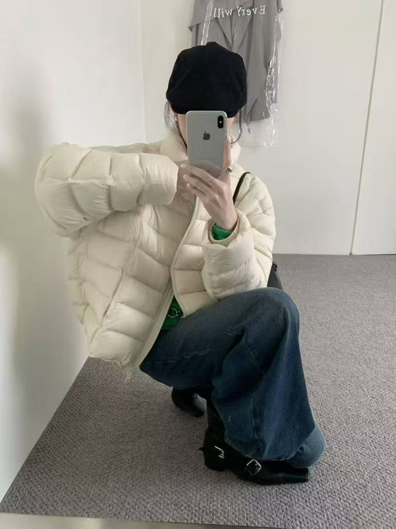 Women's Rib Temperament White Duck Down Light Jackets