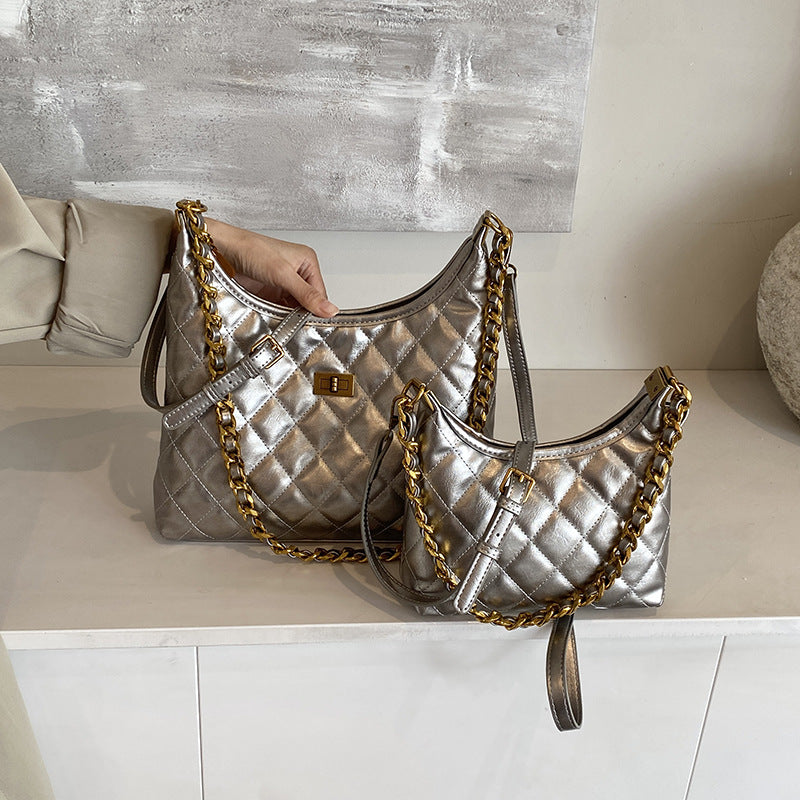 Women's Retro Diamond Style Chain Underarm Tote Bags