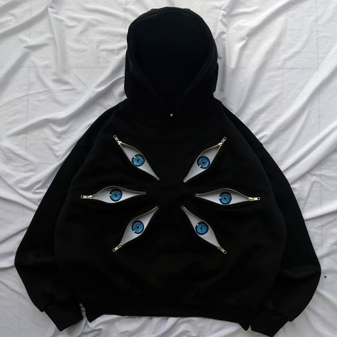 Women's & Men's Zipper Design Devil's Eye Stitching Dark Sweaters