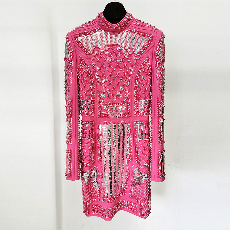 Fashion Diamond Beaded Sequins Stretch Tight Dress
