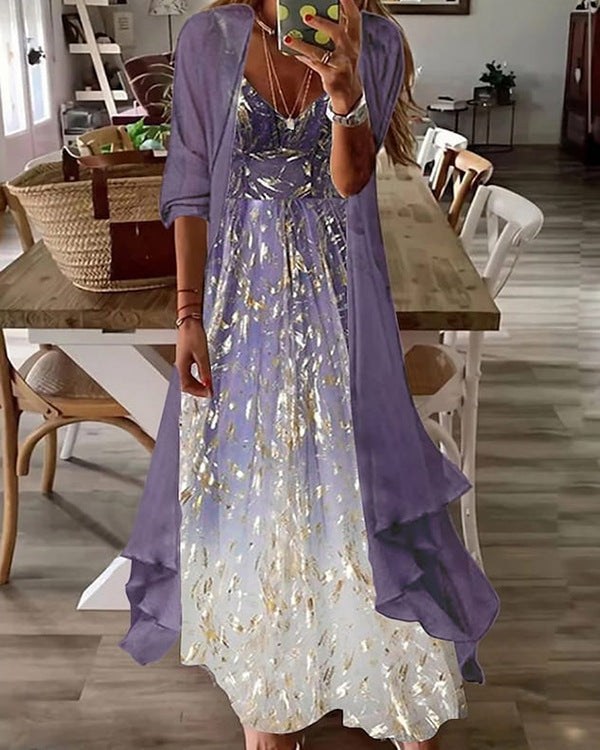 Summer Printed Long Sleeve Loose Two-piece Dress