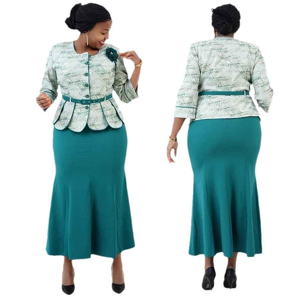 Women's African Wear Large Printed Two-piece Pack Suits