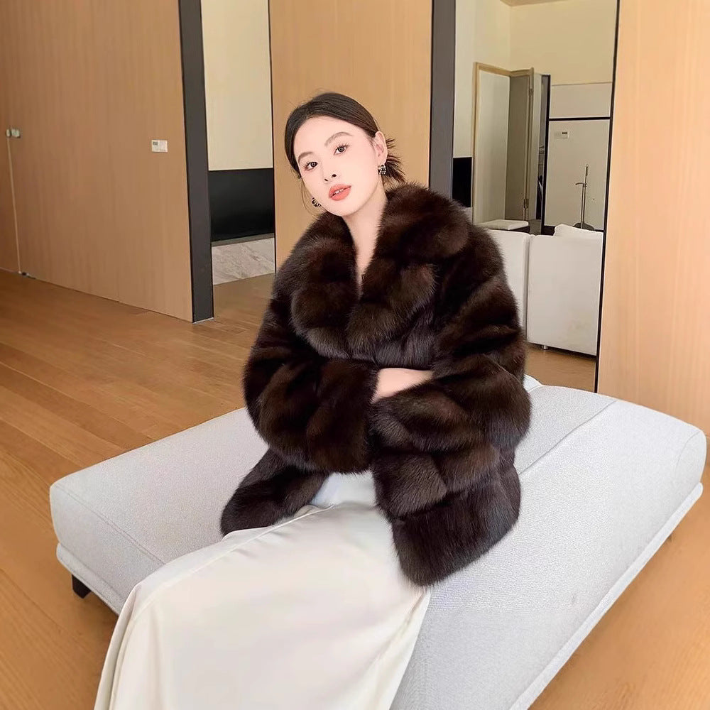 Women's Mink High-grade Fur Green Collar Coats