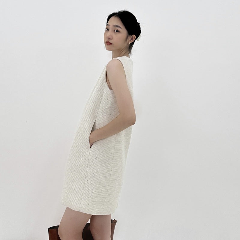 Women's Style Temperament High-grade Classic Light Luxury Sleeveless Apricot Dresses