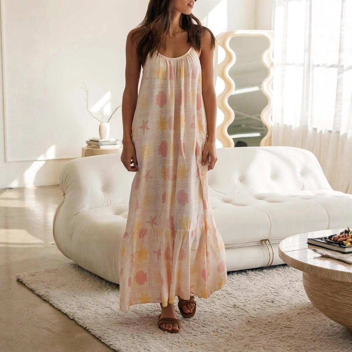 Women's Fashionable Elegant Casual Strap Pocket Printed Dress