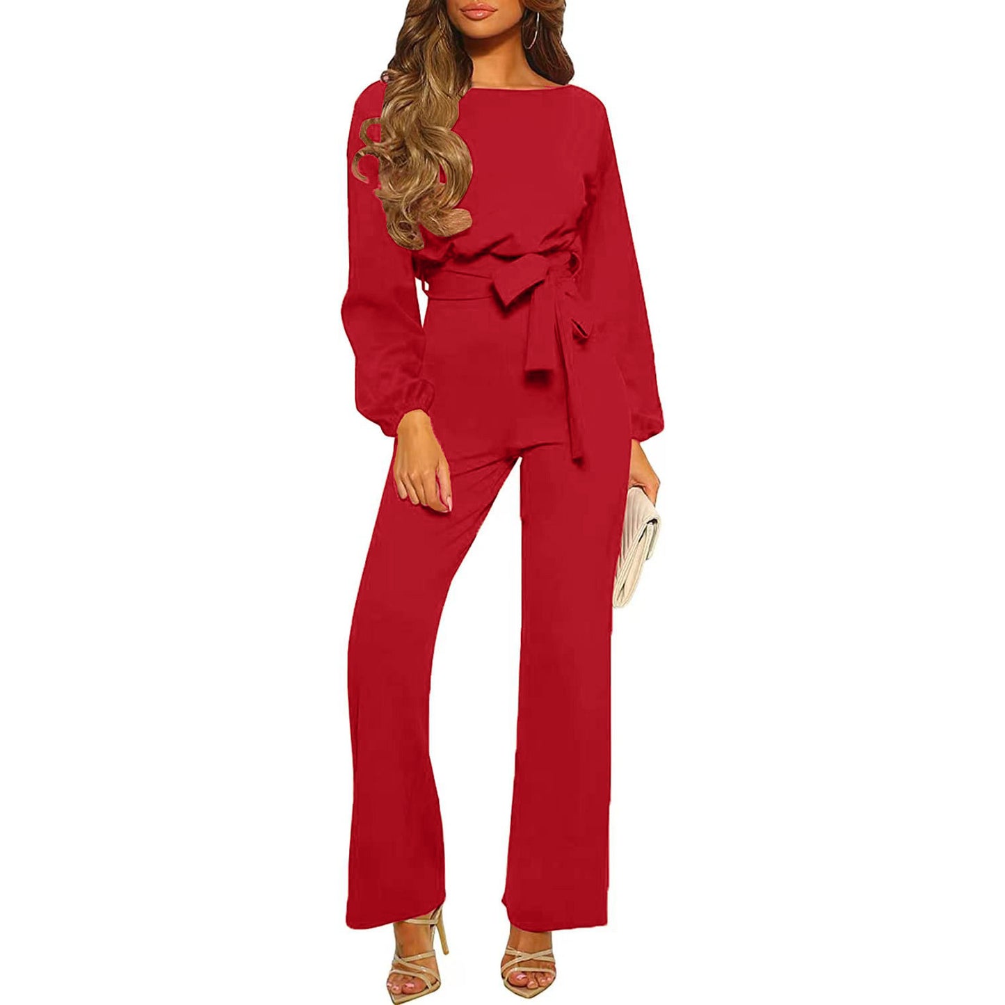 Round Neck Long Sleeve High Waist Jumpsuits