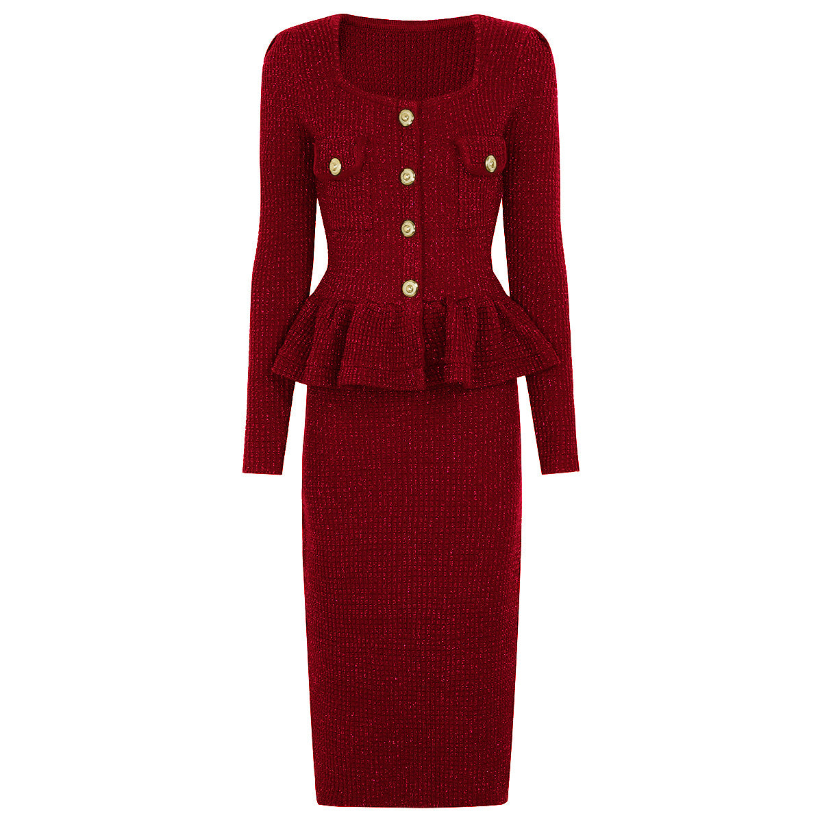 Knitted Lotus Leaf Slim Fit Slimming Long Dresses