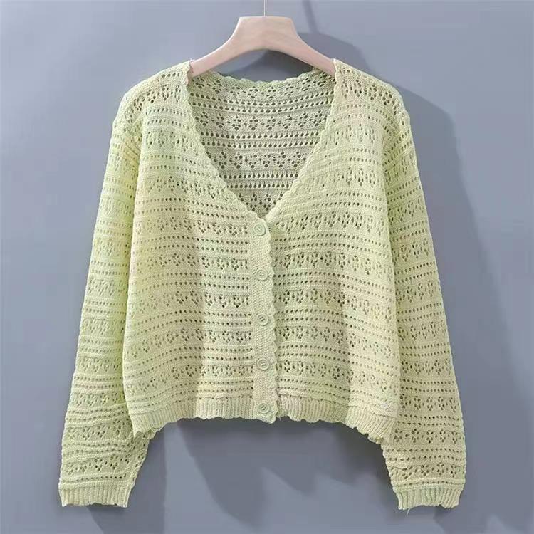Women's Hollow Sun Protection Shawl Outer Match Long Sleeve Office Ice Women's T-shirt