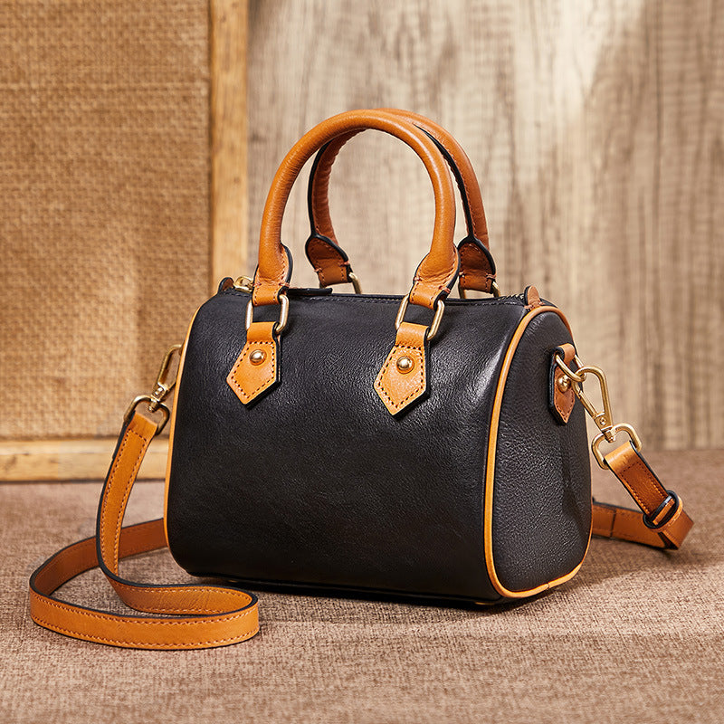 Women's Retro Genuine Leather Boston Commuter Niche Handbags