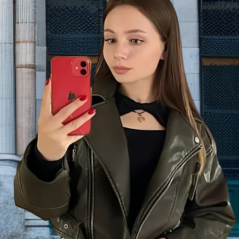 Women's Autumn Retro Lapel Pu Motorcycle Jackets