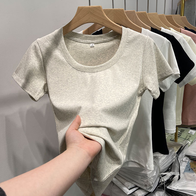 Women's Cotton White Round Neck Shoulder Short-sleeved Tops