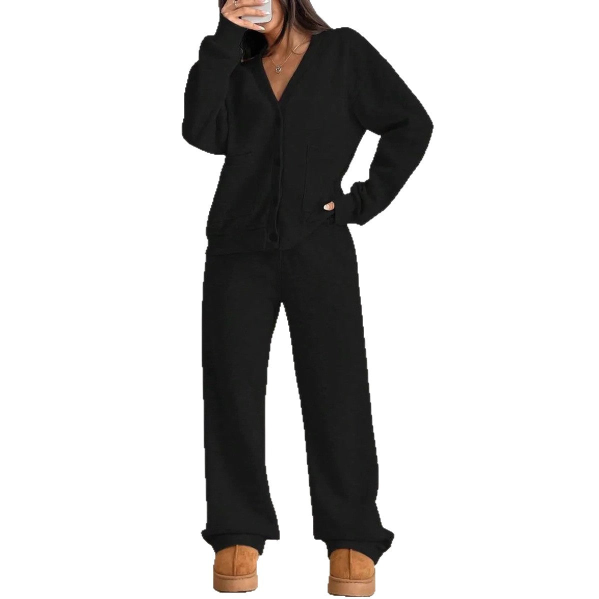 Women's Pocket Sweatshirt Button Casual Solid Color Suits