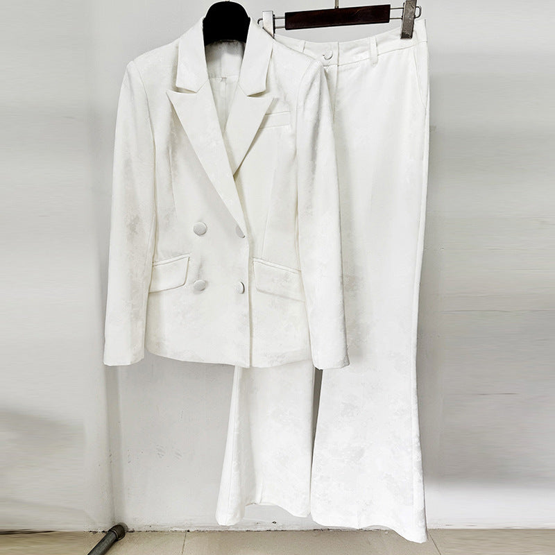 Elegant Jacquard Double Breasted Long-sleeved Two-piece Fashion Casual Suit