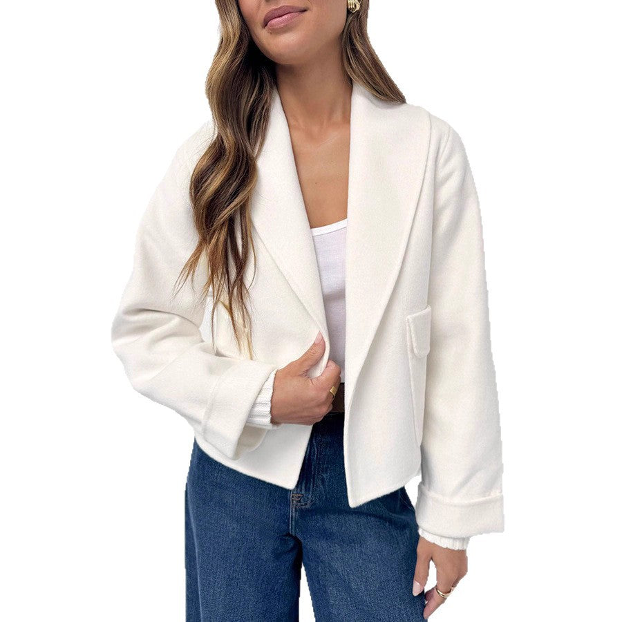Cool Lapel Pocket Woolen Cuff Threaded Coats