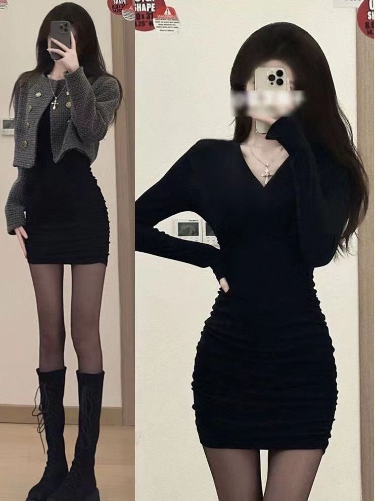 Style Pure Desire Knitted Inner Match Female Stepmother Hip Dress