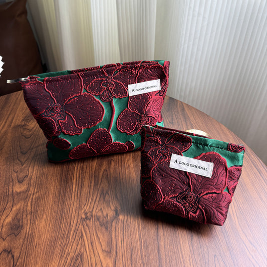 Retro Three-dimensional Embossed Fabric Portable Storage Cosmetic Bags
