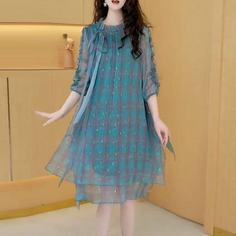 Women's Elegant Spring Fashion Chiffon Lace Printing Dresses