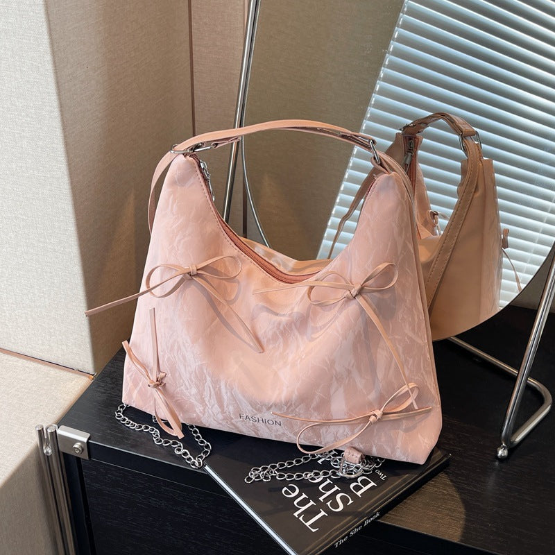 Bow Fashion Korean Gentle Textured Female Tote Bags