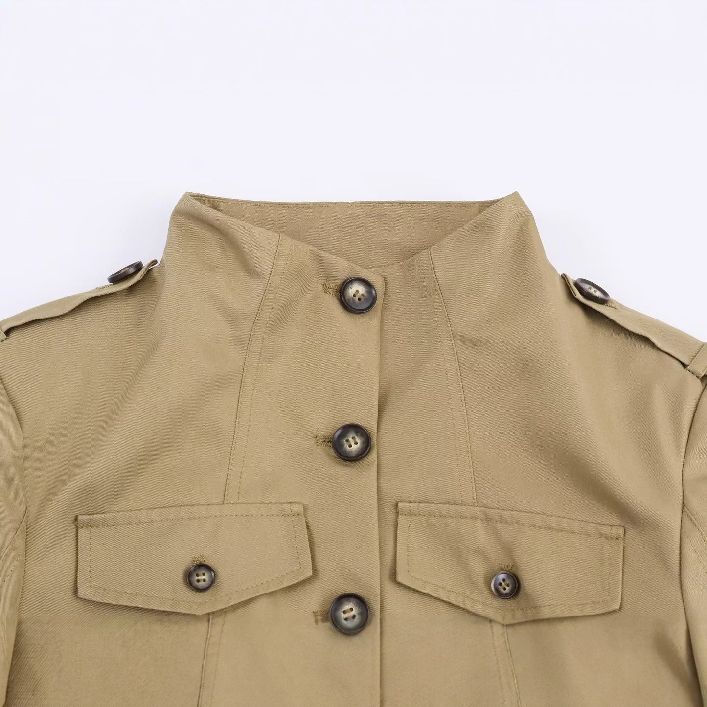 Women's Fashion Casual Design Sense Stand-up Collar Cinched Strap Coats