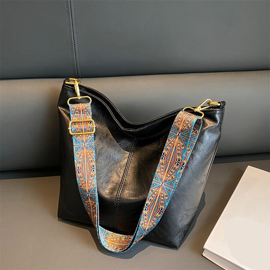 Women's Large Capacity Retro Broadband Advanced Texture Crossbody Bags