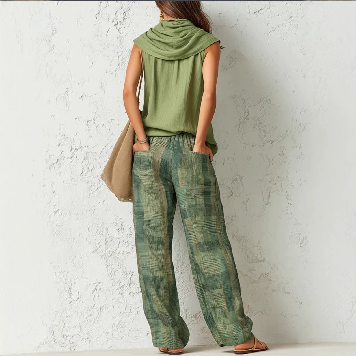 Beautiful Women's Retro Style Sleeveless Plaid Fashion Casual Suit