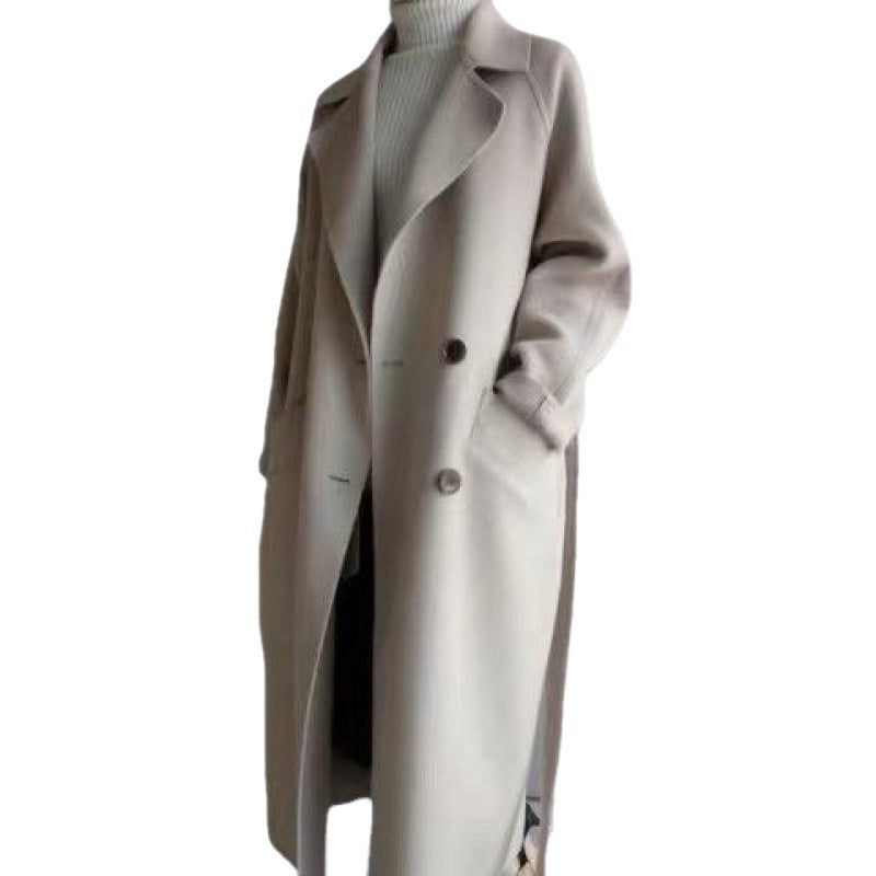 Mid-length Beige Woolen Long Style Below Coats