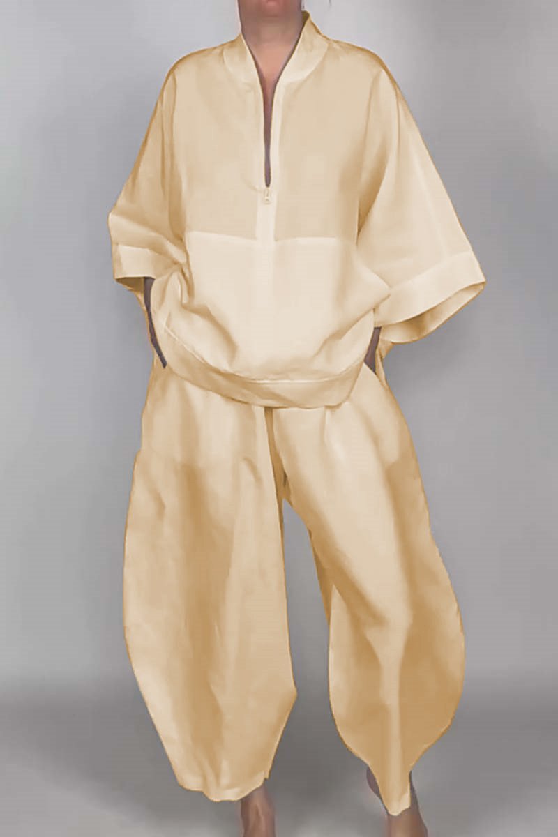 Loose Casual Solid Color Pocket Half Suits