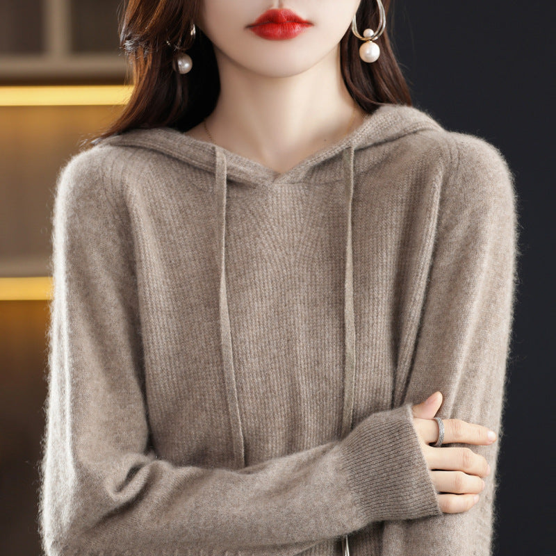Women's Korean Style Solid Color Knitted Hoodie Sweaters