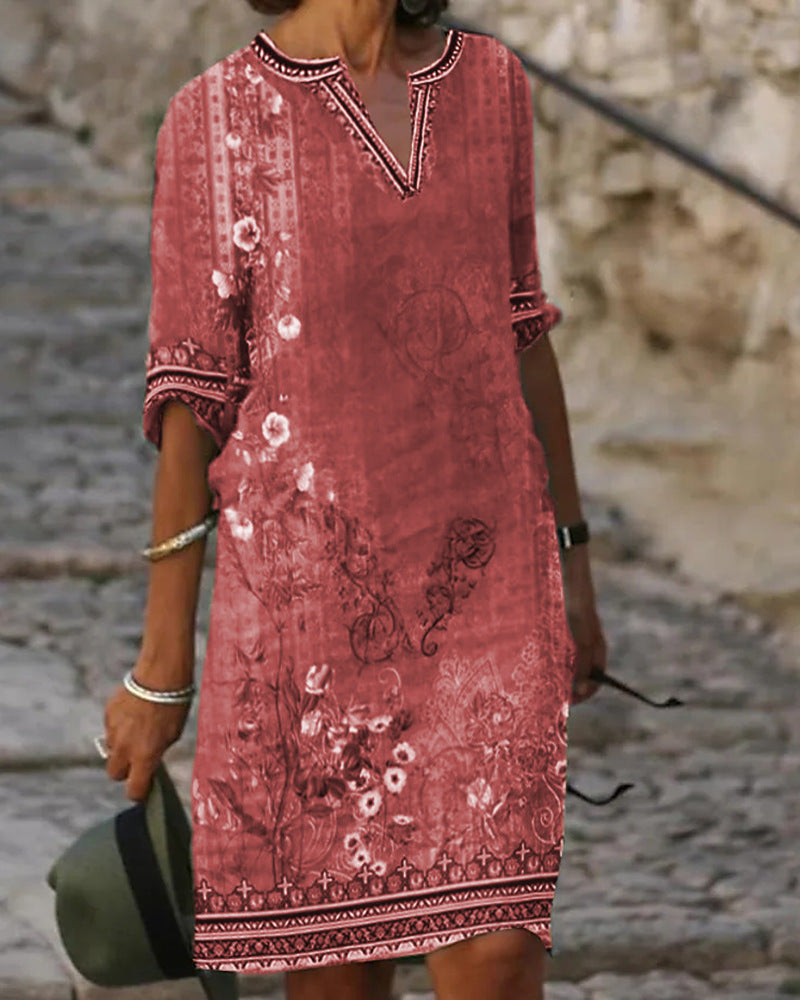 Women's Casual Retro Printed Summer Sleeve Dress