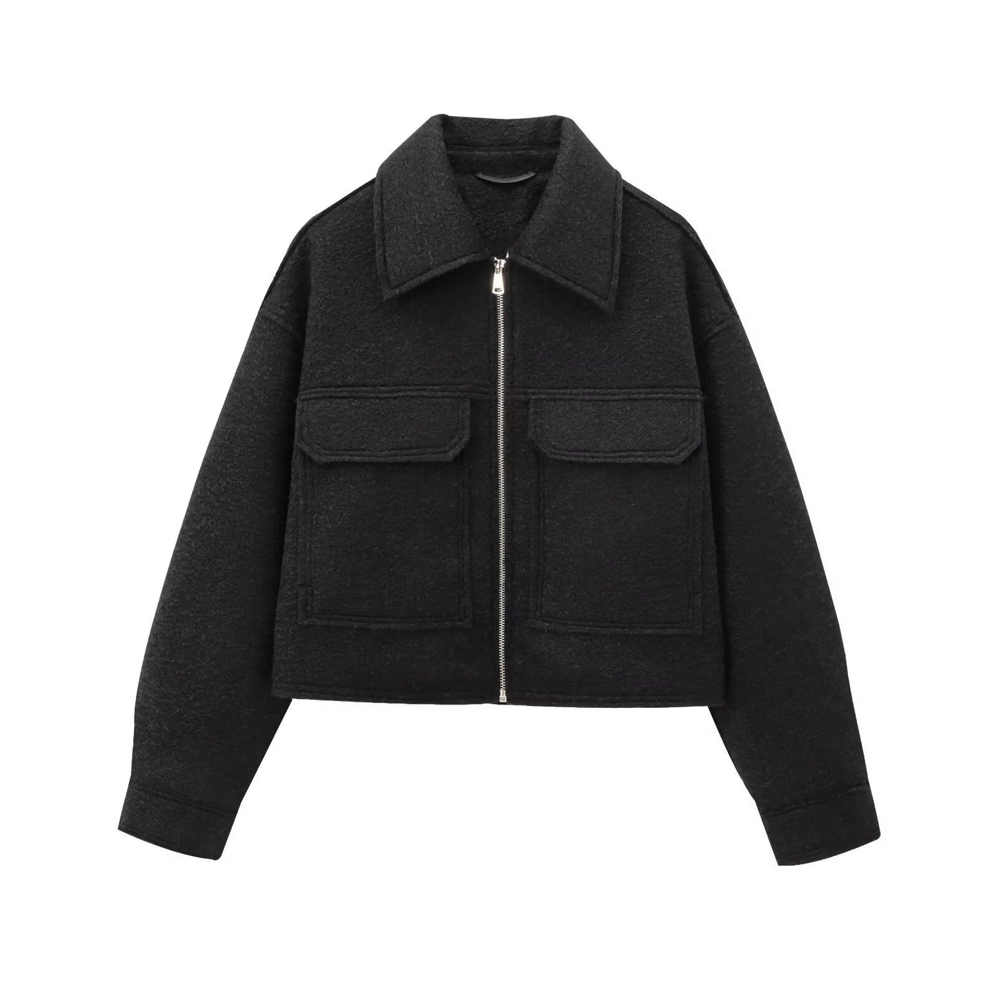 Women's Fashion Beaded Leather Lapels Zipper Jackets