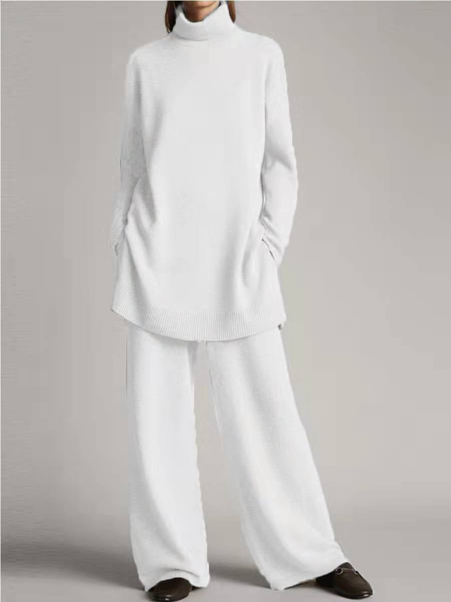 Knitted Solid Color High Collar Loose Suits