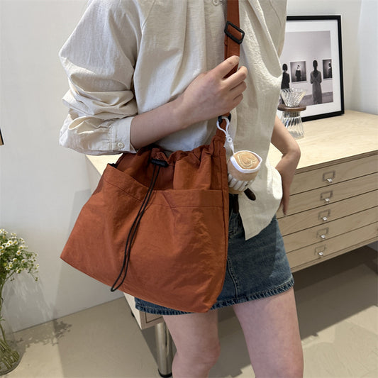 Women's Korean Style Leisure Artistic Canvas Fashion Drawstring Crossbody Bags