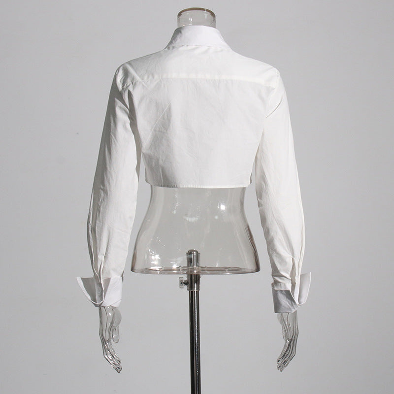 Women's Long Sleeve Polo Collar Solid Color Autumn High Blouses