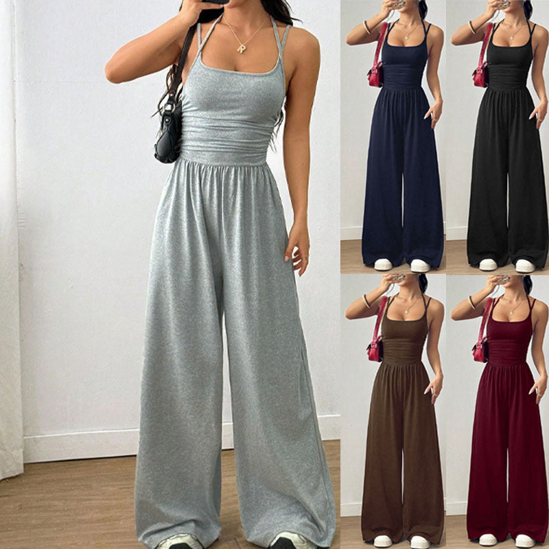 Women's Color Sling Casual Summer Wide Leg Women's Jumpsuit/clothing