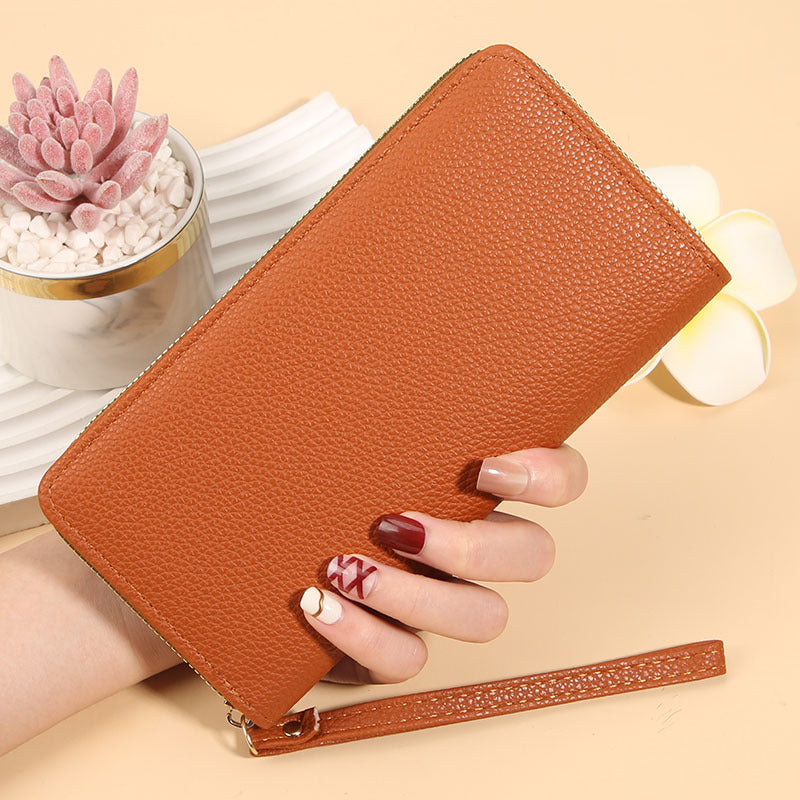 Women's Long Macaron Zipper Lychee Pattern Ladies Wallets