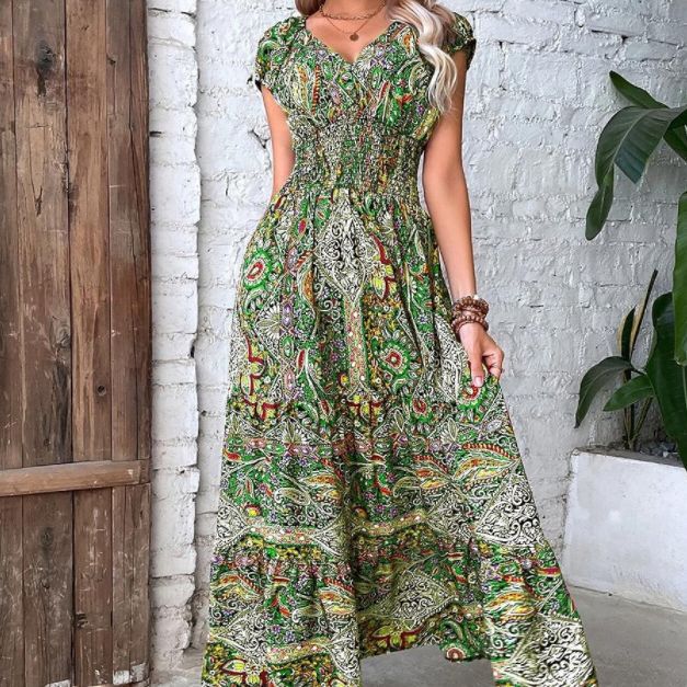 Women's Bohemian Style Floral Print Large Swing Dress