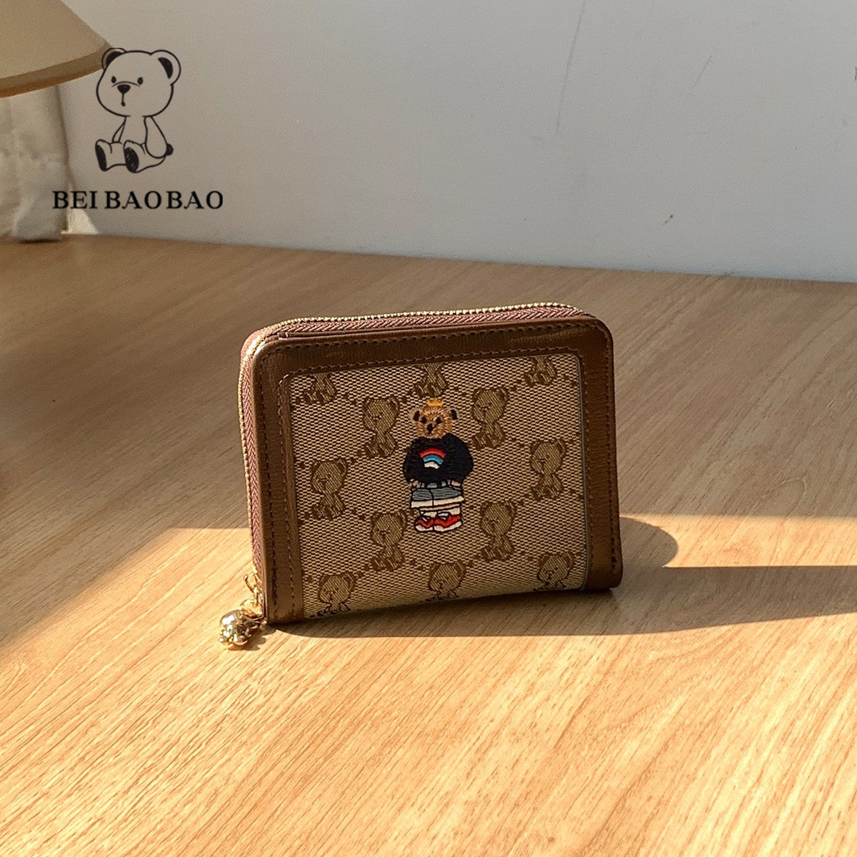 Women's Large Capacity Bear Embroidery Canvas Folding Ladies Wallets