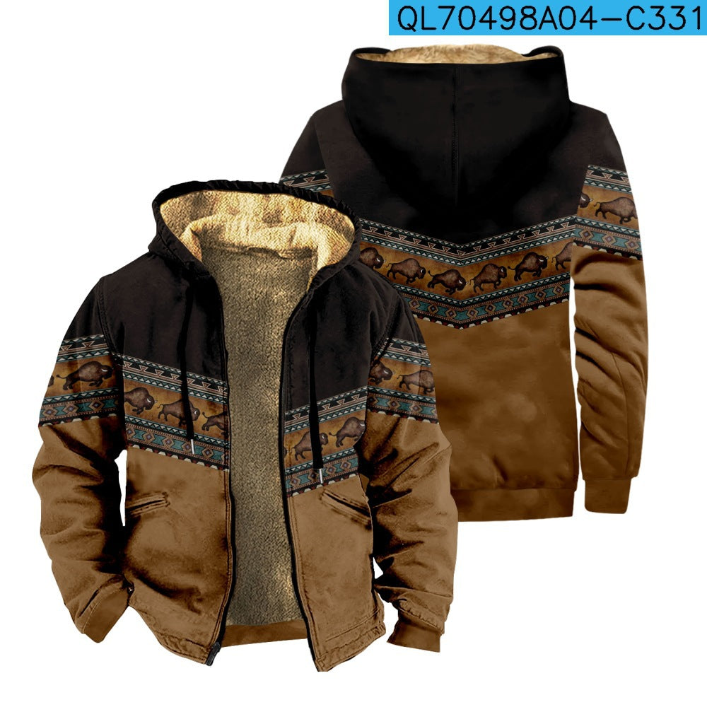 Fleece-lined Thickened Ethnic Style Zipper Pocket Coats