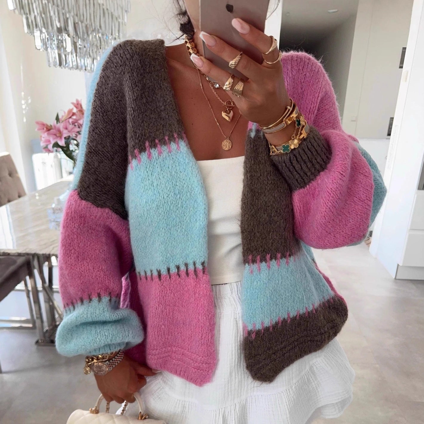 Women's Dopamine Color Matching Refreshing Stylish Knitted Sweaters