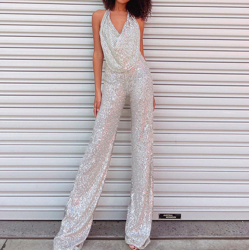 Color Sequins Lady Sexy Backless Dress Suits