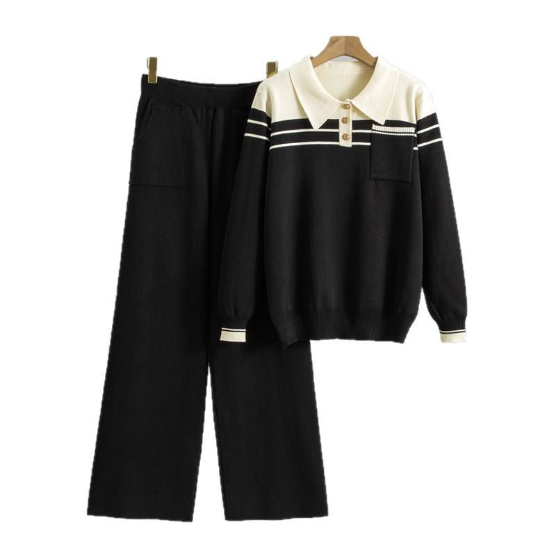 Striped Loose Wide Leg Knitted Two-piece Fashion Casual Suit