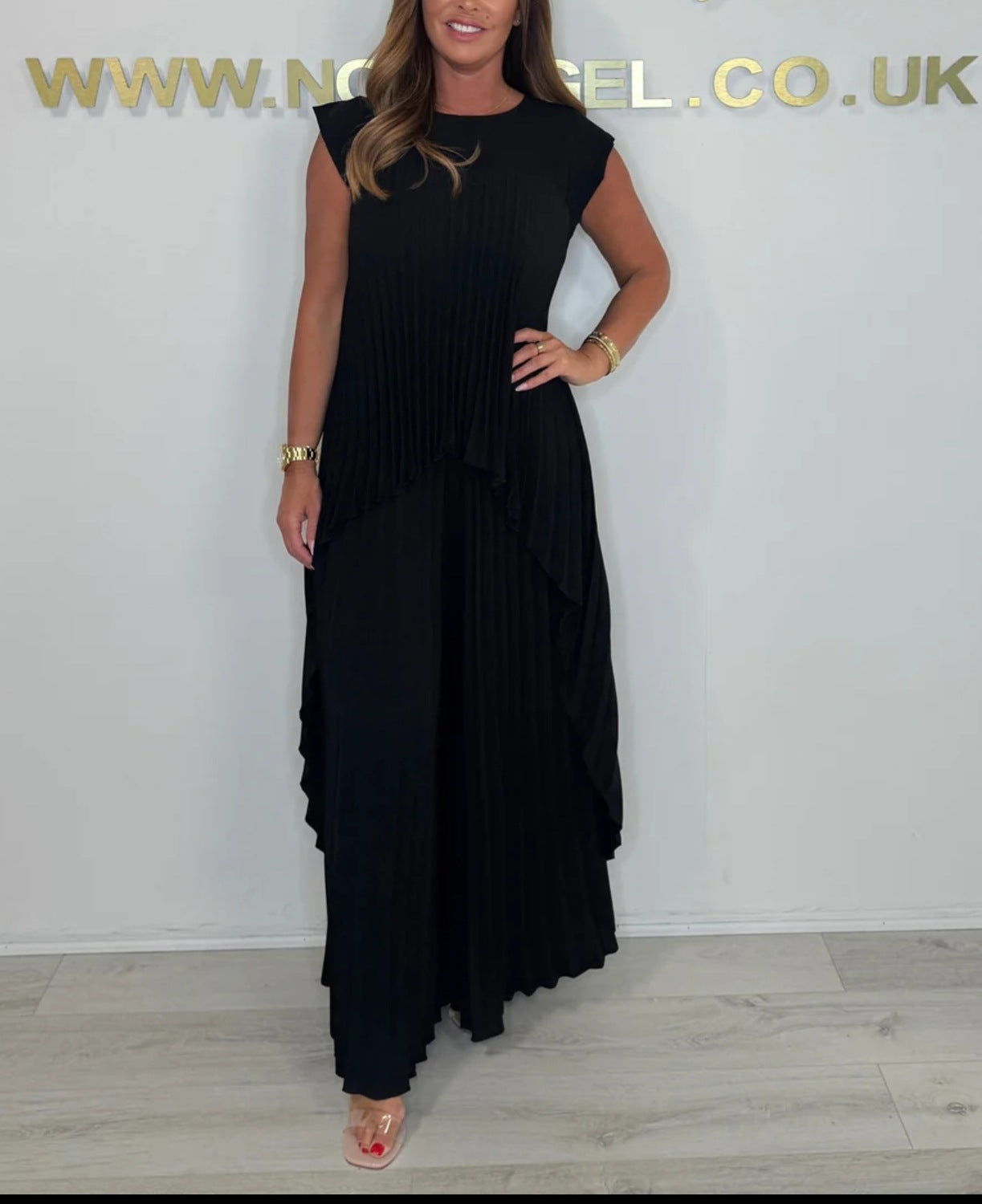 Round Neck Solid Color Raglan Sleeve Pleated Suits