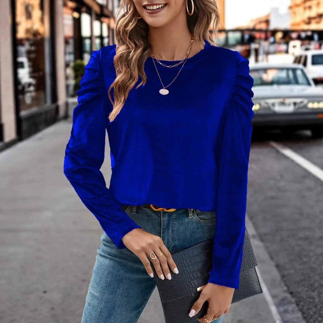 Women's Veet Casual Round Neck Slim Fit Puff Tops
